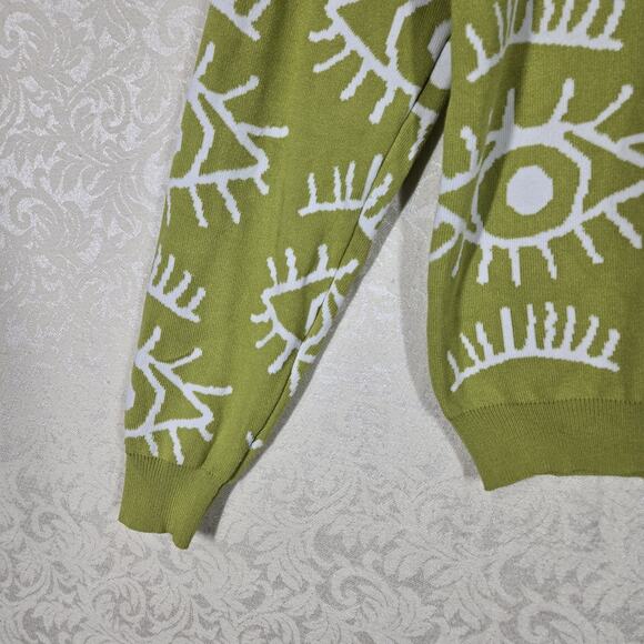 Lizette Collection EVIL EYE Cropped Sweater sz M* Green White Art To Wear READ - Picture 5 of 12